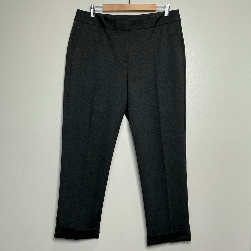 Orvis Women's Pull On Ankle Pants 16 Gray Ponte Knit Straight Cuffed Stretch EUC